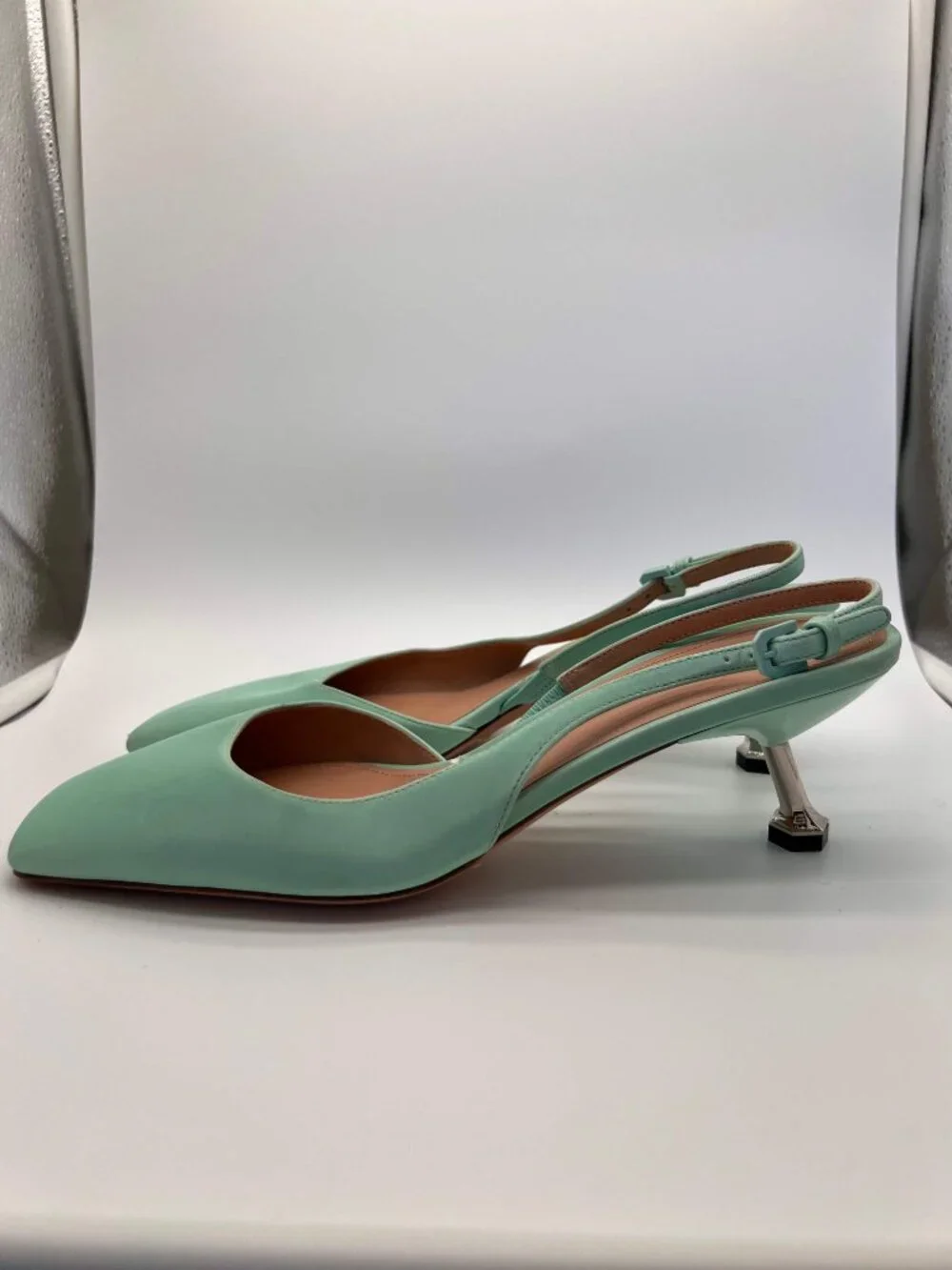 Sportmax Max Mara Turquoise Leather Slingback Pump Sculptural Kitten Heel Sz 39